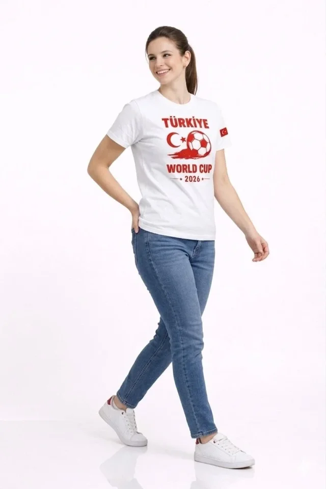 Türkiye World Cup 2026 Baskılı Tişört Futbol Temalı Forma T-Shirt – Beyaz