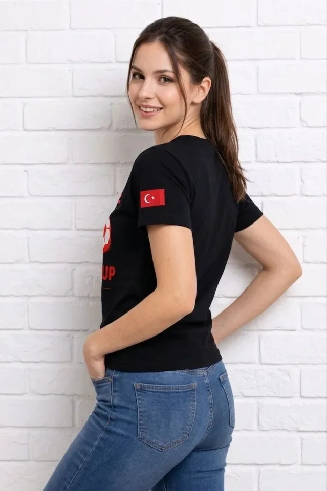 Türkiye World Cup 2026 Baskılı Tişört Futbol Temalı Forma T-Shirt – Siyah