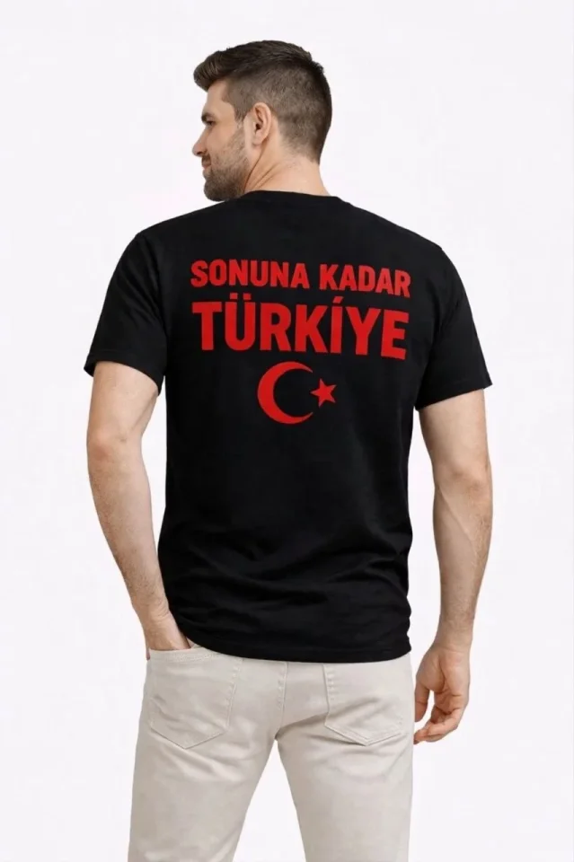 Erkek TÜRKİYE Ay Yıldız Baskılı Taraftar Forma T-Shirt – Siyah