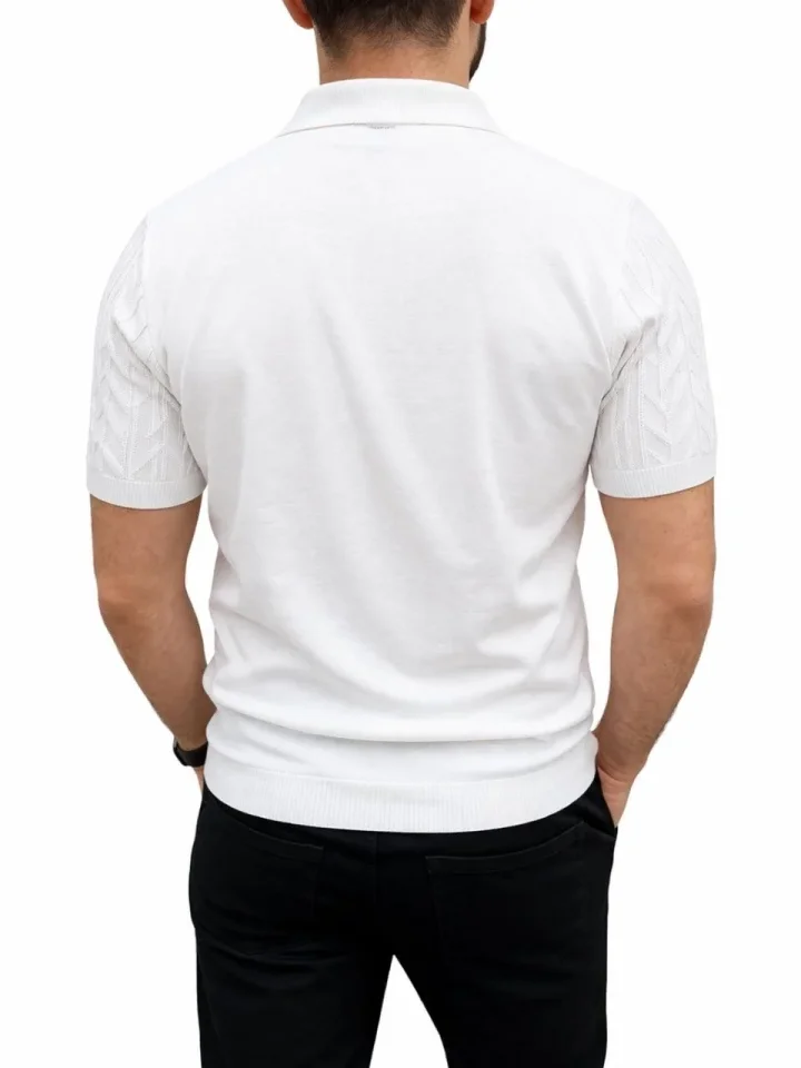 Erkek Yazlık Triko Tişört Kısa Kol Polo Yaka Düğmeli T-Shirt – Beyaz