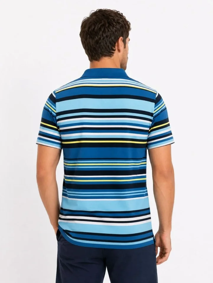 Erkek Çizgili Polo Yaka Tişört Kısa Kol Yazlık T-Shirt Regular Fit – Mavi