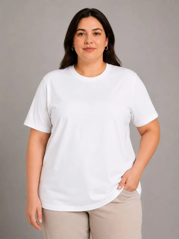 Battal Big Size Basic Tişört Bisiklet Yaka Rahat Kalıp T-Shirt – Beyaz