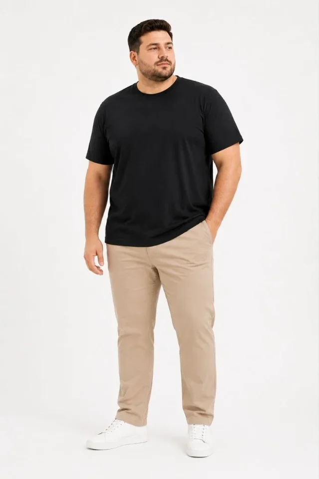 Erkek Battal Big Size Basic Tişört Bisiklet Yaka Rahat Kalıp T-Shirt – Siyah