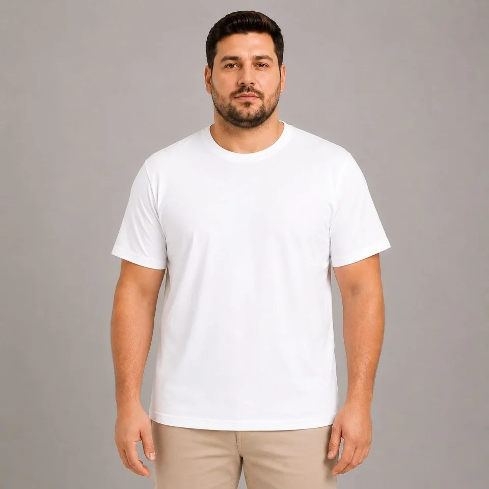Erkek Battal Big Size Basic Tişört Bisiklet Yaka Rahat Kalıp T-Shirt – Beyaz