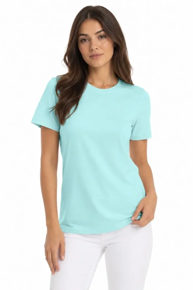 T-Shirt Bisiklet Yaka Slim Fit Likralı Tişört Günlük Basic Body – Turkuaz