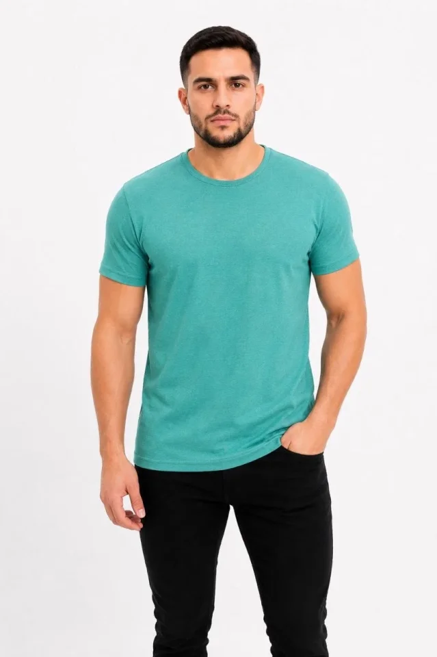 Erkek Basic Tişört Bisiklet Yaka Kısa Kol Günlük Yazlık Slim Fit T-Shirt – Su Yeşili
