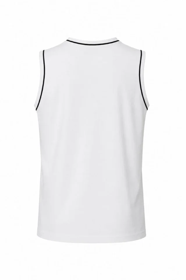 Ön Unisex Pamuklu Bisiklet Yaka Kolsuz Atlet Kontrast Biyeli Regular Fit - Beyaz