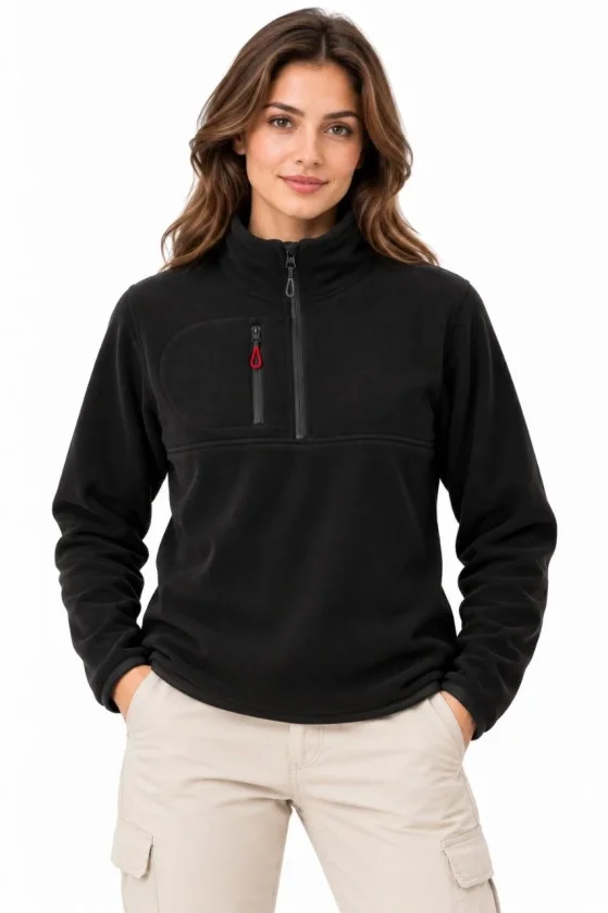 Polar Dik Yaka Yarım Fermuarlı Fermuarlı Göğüs Cepli Regular Fit Kışlık Sweatshirt - Siyah - Görsel 2