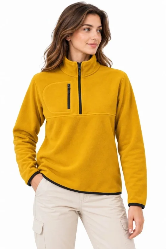 Polar Dik Yaka Yarım Fermuarlı Fermuarlı Göğüs Cepli Regular Fit Kışlık Sweatshirt - Hardal Sarısı - Görsel 2