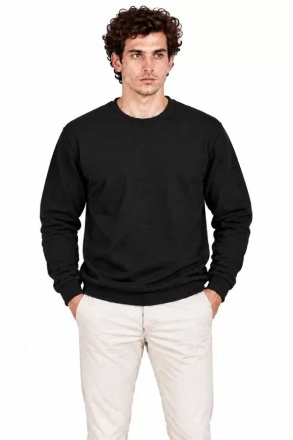Erkek 3Lü Bisiklet Yaka İçi Şardonlu 2 İplik Düz Uzun Kollu Regular Fit Sweatshirt - Siyah - Bordo -