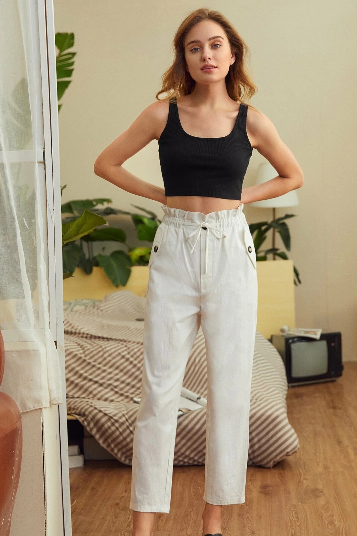 Kadın Siyah Kalın Askılı Crop Top Büstiyer - Görsel 8