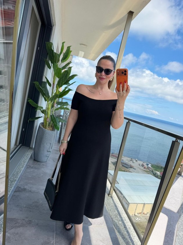 Kadın Madonna Yaka Midi Boy Modal Elbise - Görsel 6