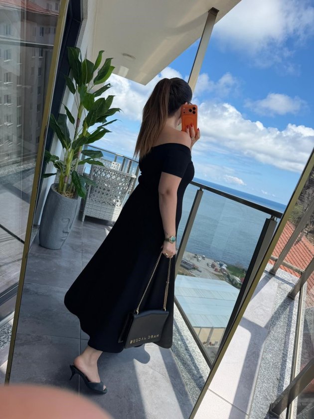 Kadın Madonna Yaka Midi Boy Modal Elbise - Görsel 4