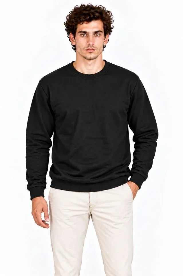 Erkek 3Lü Bisiklet Yaka İçi Şardonlu 2 İplik Düz Uzun Kollu Regular Fit Sweatshirt - Siyah - Bordo - - Görsel 4