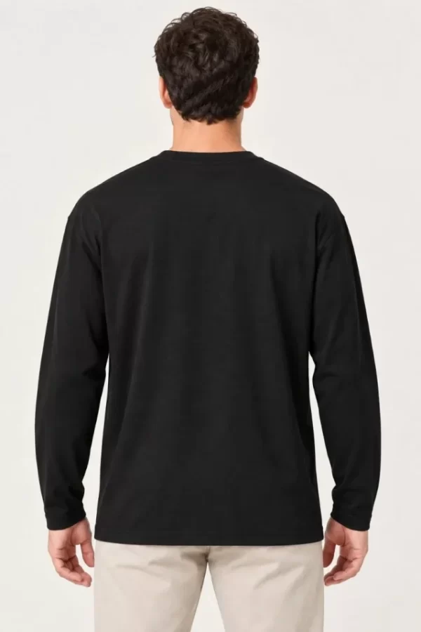 Erkek Modal Yumuşak Dokulu Bisiklet Yaka Uzun Kollu Tişört Sweatshirt - Siyah