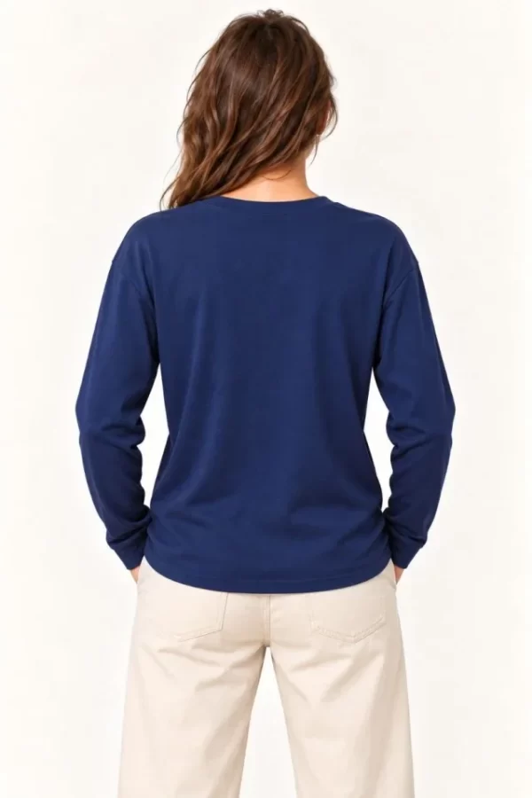Modal Yumuşak Dokulu Bisiklet Yaka Uzun Kollu Tişört Sweatshirt - Lacivert
