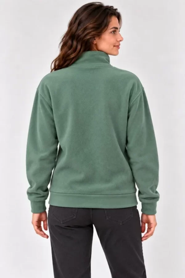 Polar Dik Yaka Yarım Fermuarlı Uzun Kollu Regular Fit Kışlık Sweatshirt - Mint Yeşili