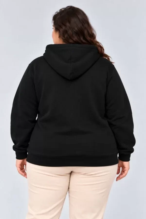 Battal Büyük Beden Üç İplik İçi Şardonlu Kapüşonlu Kanguru Cepli Kışlık Sweatshirt - Siyah