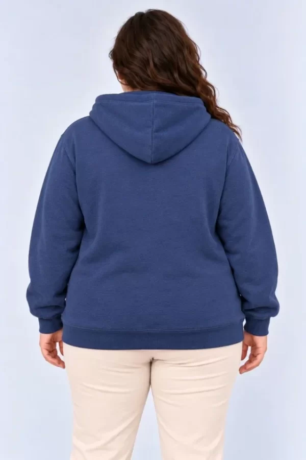 Battal Büyük Beden Üç İplik İçi Şardonlu Kapüşonlu Kanguru Cepli Kışlık Sweatshirt - Lacivert