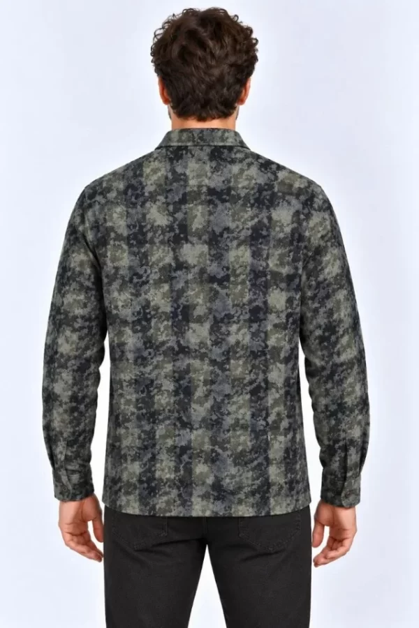 Erkek Ekose Kareli Batik Yıkamalı Şardonlu Uzun Kollu Regular Fit Oduncu Gömlek - Haki