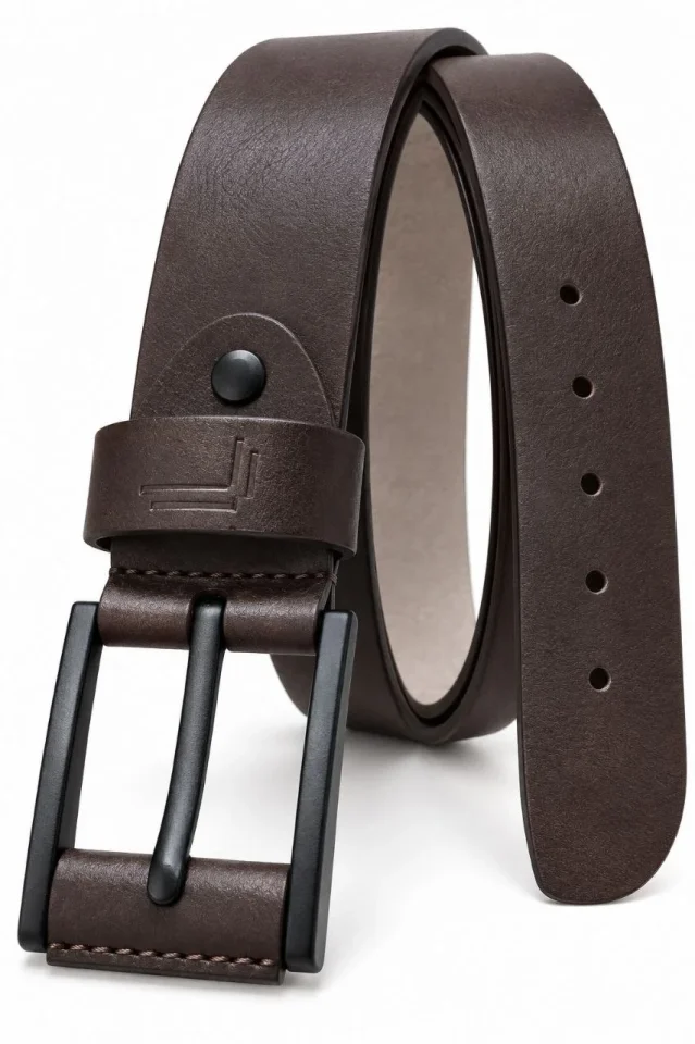 Erkek Koyu Kahverengi 4 Cm Metal Tokalı Kot Ve Kumaş Pantolon Kemeri - Görsel 3