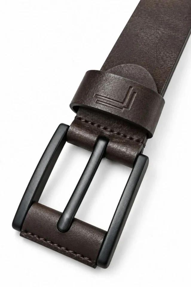 Erkek Koyu Kahverengi 4 Cm Metal Tokalı Kot Ve Kumaş Pantolon Kemeri - Görsel 4