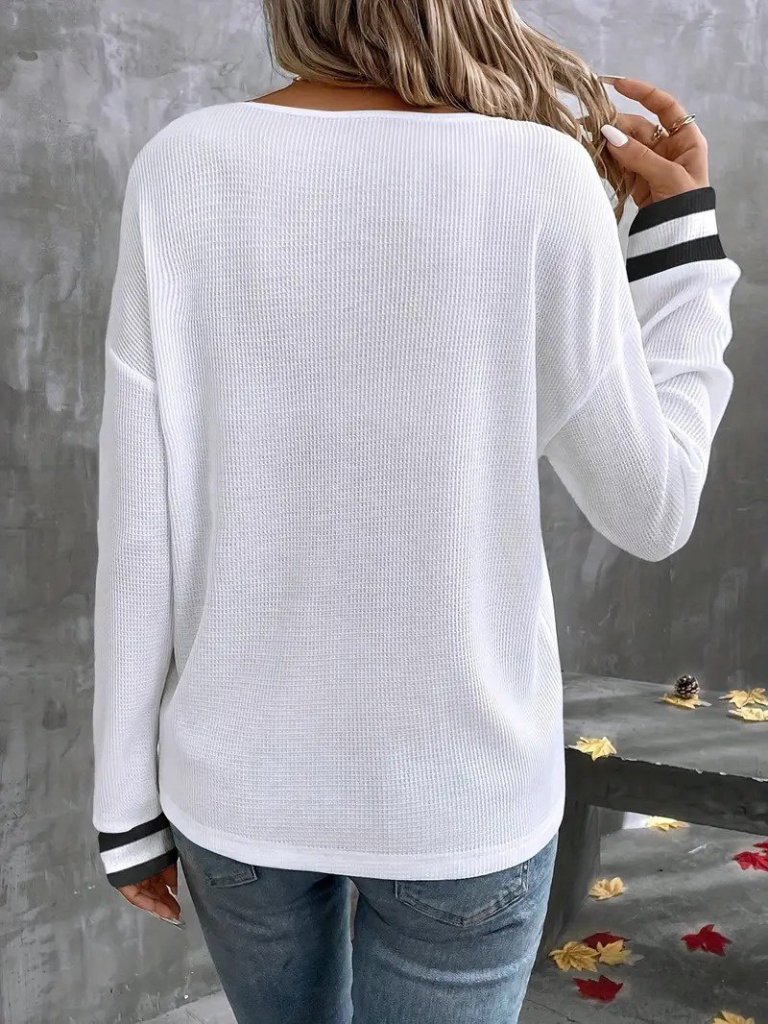 Kadın Uzun Kollu V Yakalı Waffle Bluz - Görsel 4