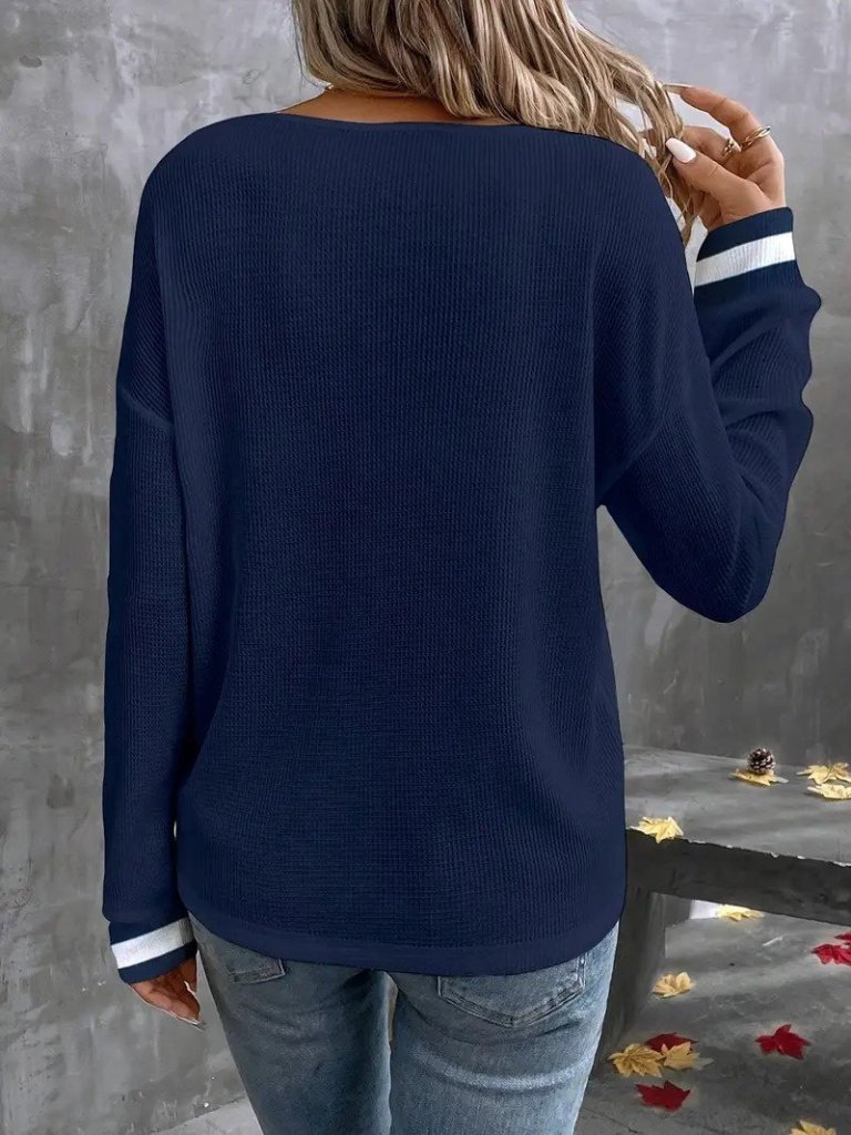 Kadın Uzun Kollu V Yakalı Waffle Bluz - Görsel 4