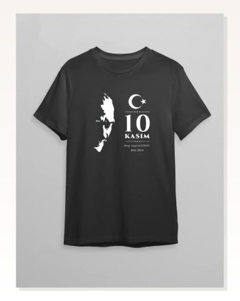 Kadın Baskılı Günlük Stil Siyah 10 Kasım Atatürk Tişört