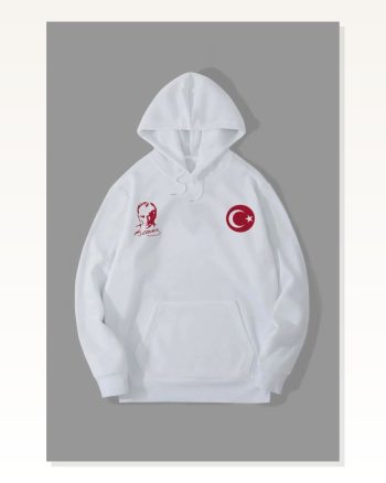 Kadın Baskılı Günlük Stil Beyaz 10 Kasıma Özel Üç İplik Kapüşonlu Sweatshirt