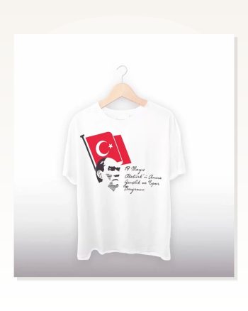 Kadın Baskılı Günlük Stil Beyaz 19 Mayıs 20 1 Tişört