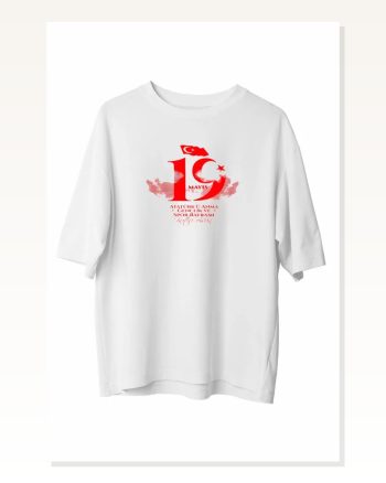 Baskılı Unisex Günlük Stil Beyaz 19 Mayıs Tişört