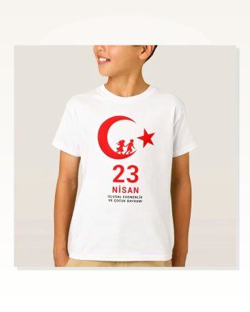 Kadın Baskılı Günlük Stil Beyaz 23 Nisan Çocuk Bayramı Özel Tişört