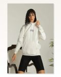 Kadın Sırt Baskılı Günlük Stil Beyaz 24 Ovresize Üç İplik Kapüşonlu Sweatshirt