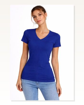 Erkek Günlük Stil V Yaka 2’LI Set Saks Mavisi ve Ekru Slim Fit Tişört