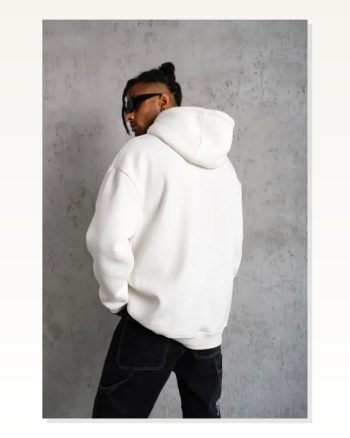 Kadın Sokak Stili Beyaz 3 İplik Hoodie Kapüşonlu Sweatshirt