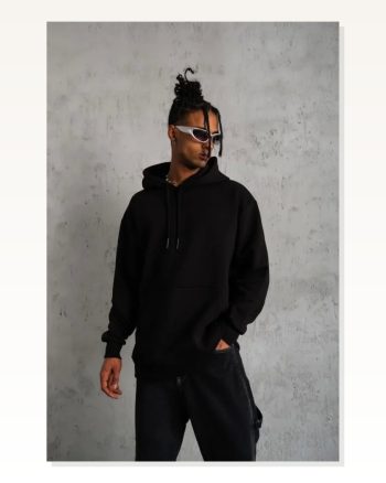 Kadın Sokak Stili Siyah 3 İplik Hoodie Kapüşonlu Sweatshirt