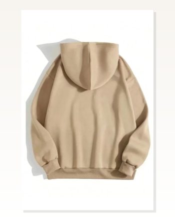 Unisex Günlük Stil Bej Rengi Üç İplik Pamuklu Kapüşonlu Sweatshirt