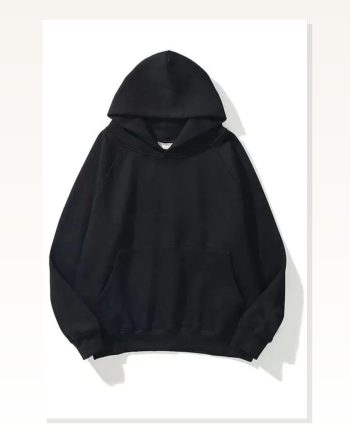 Unisex Günlük Stil Siyah Üç İplik Pamuklu Kordonlu Kapüşonlu Sweatshirt