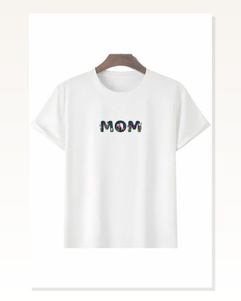 Kadın Baskılı Günlük Stil Beyaz Anneler Gününe Özel Tasarım Mom Çiçek Tişört