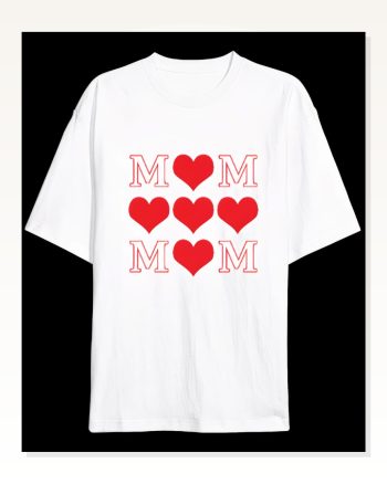 Kadın Baskılı Günlük Stil Beyaz Anneler Gününe Özel Tasarım MOM Kalp Tişört