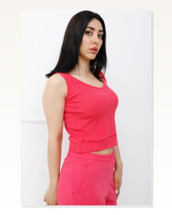 Kadın Modern Stil Askılı Kayık Yaka Crop Bady Fuşya P-020497