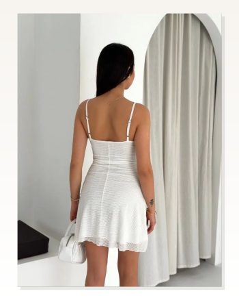 Askılı Mini Elbise Drapeli Göğüs Detay Likralı Yazlık Fit Beyaz