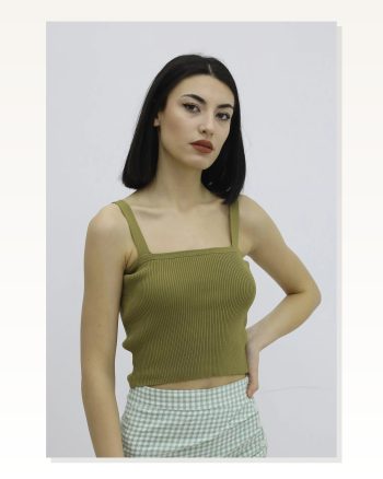 Kadın Modern Stil Askılı Triko Haki P-019917 Büstiyer