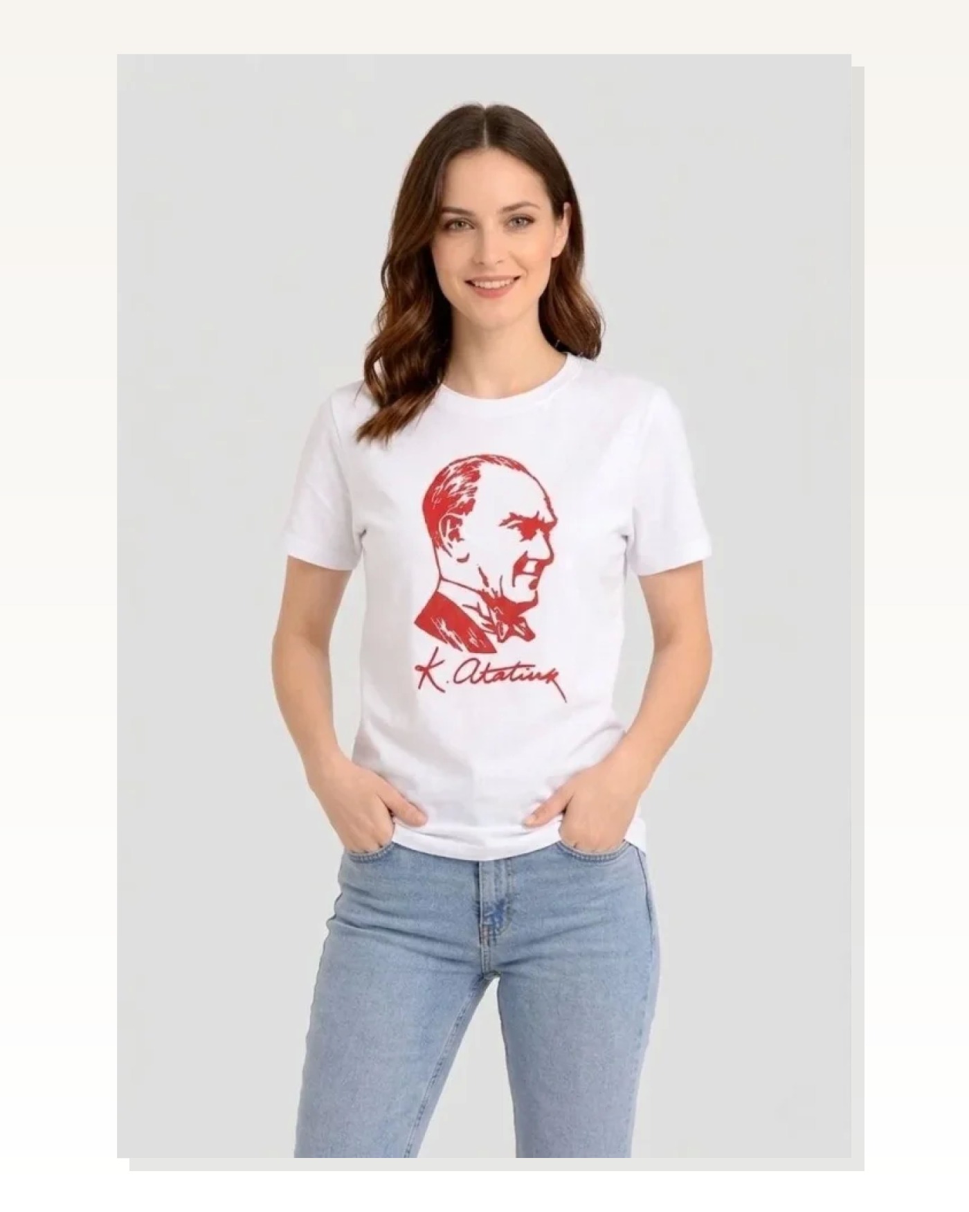 Atatürk Baskılı Tişört Kısa Kollu Bisiklet Yaka T-Shirt - Beyaz Marketplace blank
