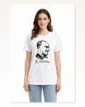 Atatürk Baskılı Tişört Kısa Kollu Bisiklet Yaka T-shirt Beyaz