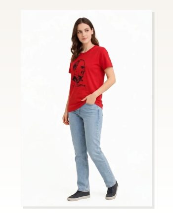 Atatürk Baskılı Tişört Kısa Kollu Bisiklet Yaka T-shirt Kırmızı