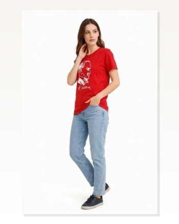 Atatürk Baskılı Tişört Kısa Kollu Bisiklet Yaka T-shirt Kırmızı