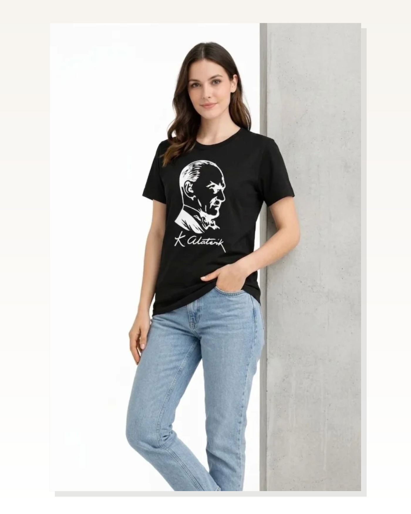 Atatürk Baskılı Tişört Kısa Kollu Bisiklet Yaka T-Shirt - Siyah Marketplace blank