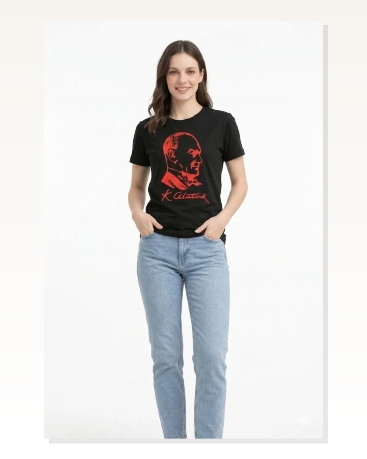 Atatürk Baskılı Tişört Kısa Kollu Bisiklet Yaka T-Shirt - Siyah Marketplace blank